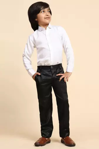 Black Plain Cotton 3 Piece Suit Set for Boys