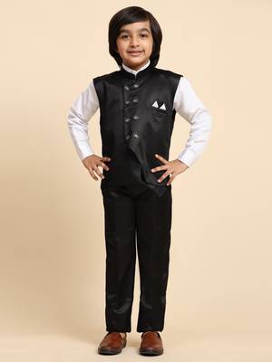 Black Plain Cotton 3 Piece Suit Set for Boys 4