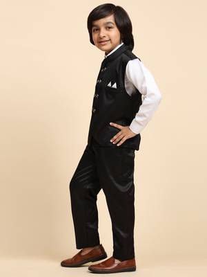 Black Plain Cotton 3 Piece Suit Set for Boys 5