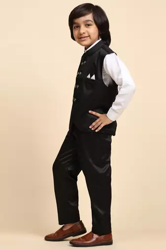 Black Plain Cotton 3 Piece Suit Set for Boys