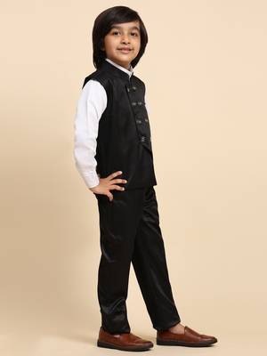 Black Plain Cotton 3 Piece Suit Set for Boys 6