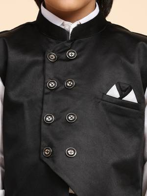 Black Plain Cotton 3 Piece Suit Set for Boys 7