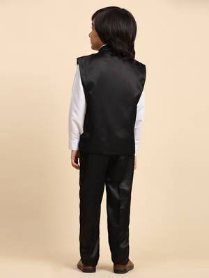 Black Plain Cotton 3 Piece Suit Set for Boys 9