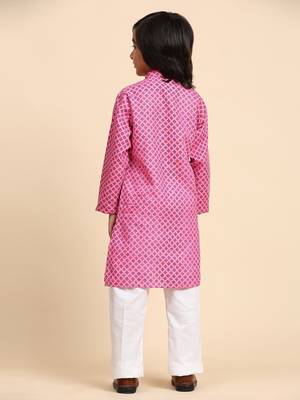 Pink Cotton Kurta Pajama Set for Boys Kids Ethnic Wear with Embellished Design 6