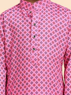 Pink Cotton Kurta Pajama Set for Boys Kids Ethnic Wear with Embellished Design 8
