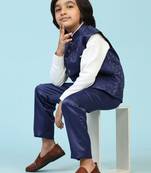 Royal Blue Embellished Cotton 3 Piece Suit Set for Boys Party,Wedding Outfits