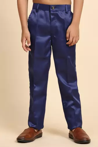 Royal Blue Embellished Cotton 3 Piece Suit Set for Boys Party,Wedding Outfits