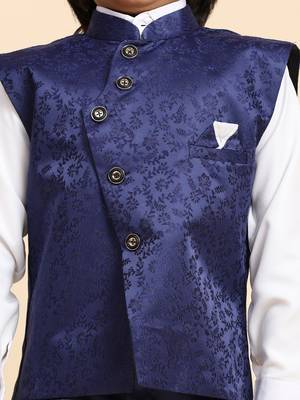 Royal Blue Embellished Cotton 3 Piece Suit Set for Boys Party,Wedding Outfits 9