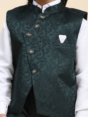 Dark Green Embellished Cotton 3 Piece Suit Set for Boys Party, Wedding Outfits 8