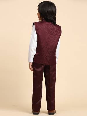 Maroon Embellished Cotton 3 Piece Suit Set for Boys Party,Wedding Outfits 6