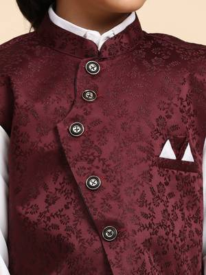 Maroon Embellished Cotton 3 Piece Suit Set for Boys Party,Wedding Outfits 9