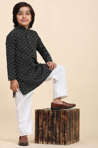 Black Mirror work Cotton Kurta Pajama set for Boys Ethnic Wear