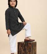 Black Mirror work Cotton Kurta Pajama set for Boys Ethnic Wear