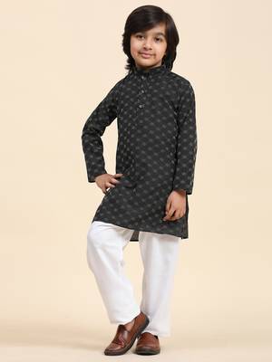 Black Mirror work Cotton Kurta Pajama set for Boys Ethnic Wear 3
