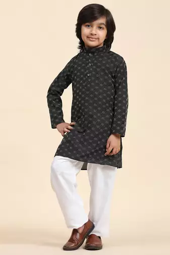 Black Mirror work Cotton Kurta Pajama set for Boys Ethnic Wear
