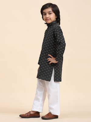 Black Mirror work Cotton Kurta Pajama set for Boys Ethnic Wear 4