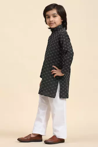 Black Mirror work Cotton Kurta Pajama set for Boys Ethnic Wear