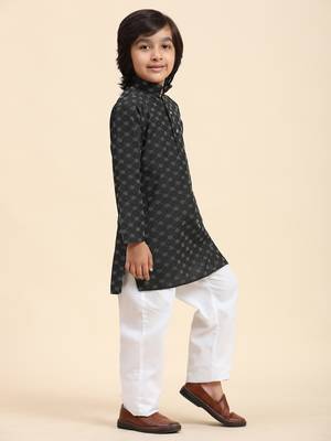 Black Mirror work Cotton Kurta Pajama set for Boys Ethnic Wear 6
