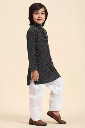 Black Mirror work Cotton Kurta Pajama set for Boys Ethnic Wear