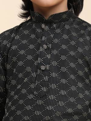 Black Mirror work Cotton Kurta Pajama set for Boys Ethnic Wear 7