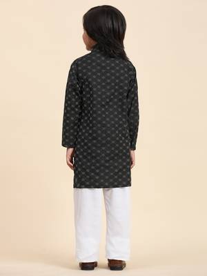 Black Mirror work Cotton Kurta Pajama set for Boys Ethnic Wear 8