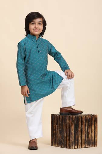 Firozi Mirror work Cotton Kurta Pajama set for Boys Ethnic Wear
