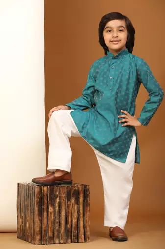 Firozi Mirror work Cotton Kurta Pajama set for Boys Ethnic Wear