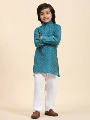 Firozi Mirror work Cotton Kurta Pajama set for Boys Ethnic Wear 3
