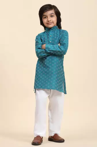 Firozi Mirror work Cotton Kurta Pajama set for Boys Ethnic Wear
