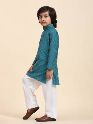 Firozi Mirror work Cotton Kurta Pajama set for Boys Ethnic Wear 4