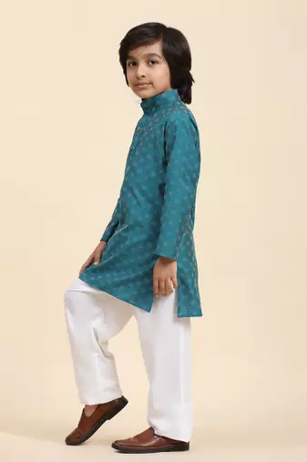 Firozi Mirror work Cotton Kurta Pajama set for Boys Ethnic Wear