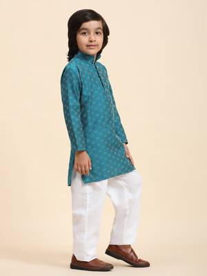Firozi Mirror work Cotton Kurta Pajama set for Boys Ethnic Wear 5