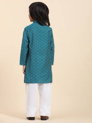 Firozi Mirror work Cotton Kurta Pajama set for Boys Ethnic Wear 6