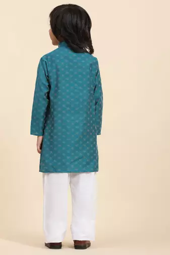 Firozi Mirror work Cotton Kurta Pajama set for Boys Ethnic Wear
