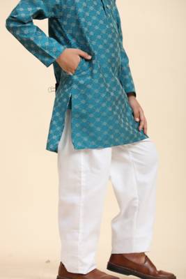 Firozi Mirror work Cotton Kurta Pajama set for Boys Ethnic Wear 8