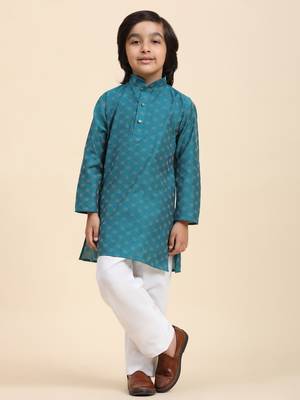 Firozi Mirror work Cotton Kurta Pajama set for Boys Ethnic Wear 9