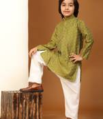 Green Mirror work Cotton Kurta Pajama set for Boys Ethnic Wear