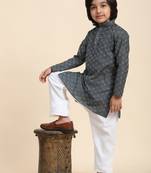 Grey Mirror work Cotton Kurta Pajama set for Boys Ethnic Wear