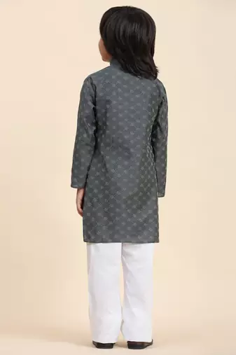 Grey Mirror work Cotton Kurta Pajama set for Boys Ethnic Wear