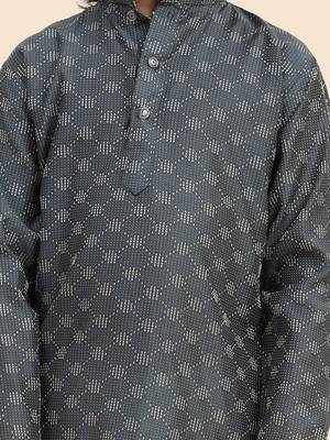 Grey Mirror work Cotton Kurta Pajama set for Boys Ethnic Wear 7