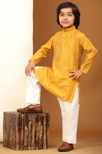 Dark Green Mirror work Cotton Kurta Pajama set for Boys Ethnic Wear