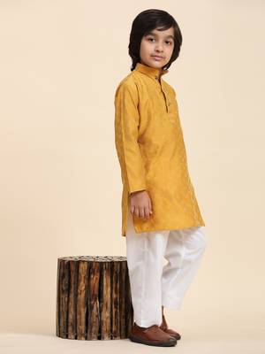 Dark Green Mirror work Cotton Kurta Pajama set for Boys Ethnic Wear 2