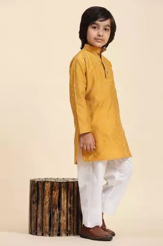 Dark Green Mirror work Cotton Kurta Pajama set for Boys Ethnic Wear