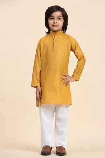 Dark Green Mirror work Cotton Kurta Pajama set for Boys Ethnic Wear