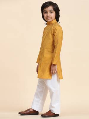 Dark Green Mirror work Cotton Kurta Pajama set for Boys Ethnic Wear 4