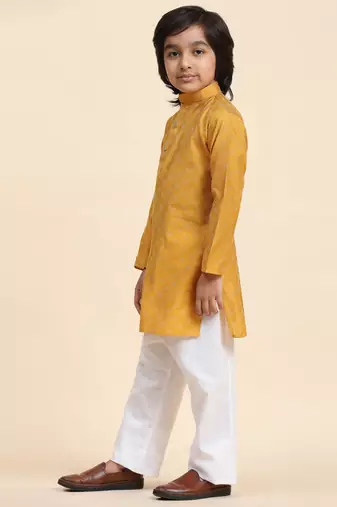 Dark Green Mirror work Cotton Kurta Pajama set for Boys Ethnic Wear