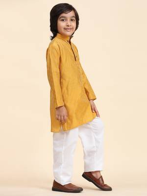 Dark Green Mirror work Cotton Kurta Pajama set for Boys Ethnic Wear 5