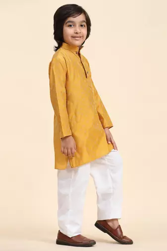 Dark Green Mirror work Cotton Kurta Pajama set for Boys Ethnic Wear