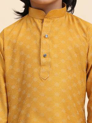 Dark Green Mirror work Cotton Kurta Pajama set for Boys Ethnic Wear 8