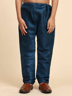 Navy Blue Silk Kurta Pajama Set for Boys Kids Ethnic Wear with Embellished Design 7